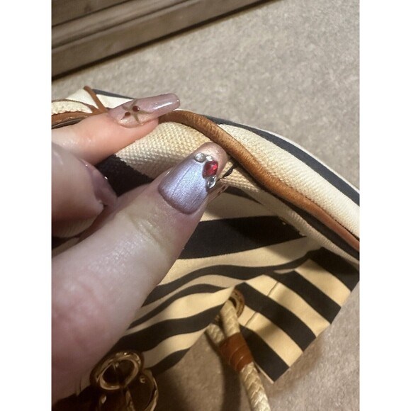 Michael Kors Marina Navy Blue White Stripe Nautical Canvas Tote - Picture 15 of 16